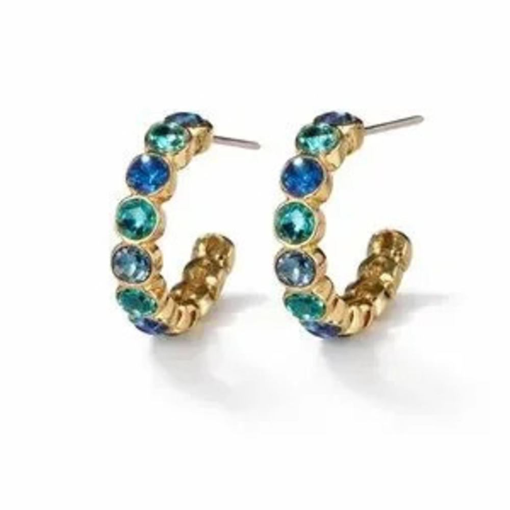 ?? Elegant Gold and Blue Hoop Earrings